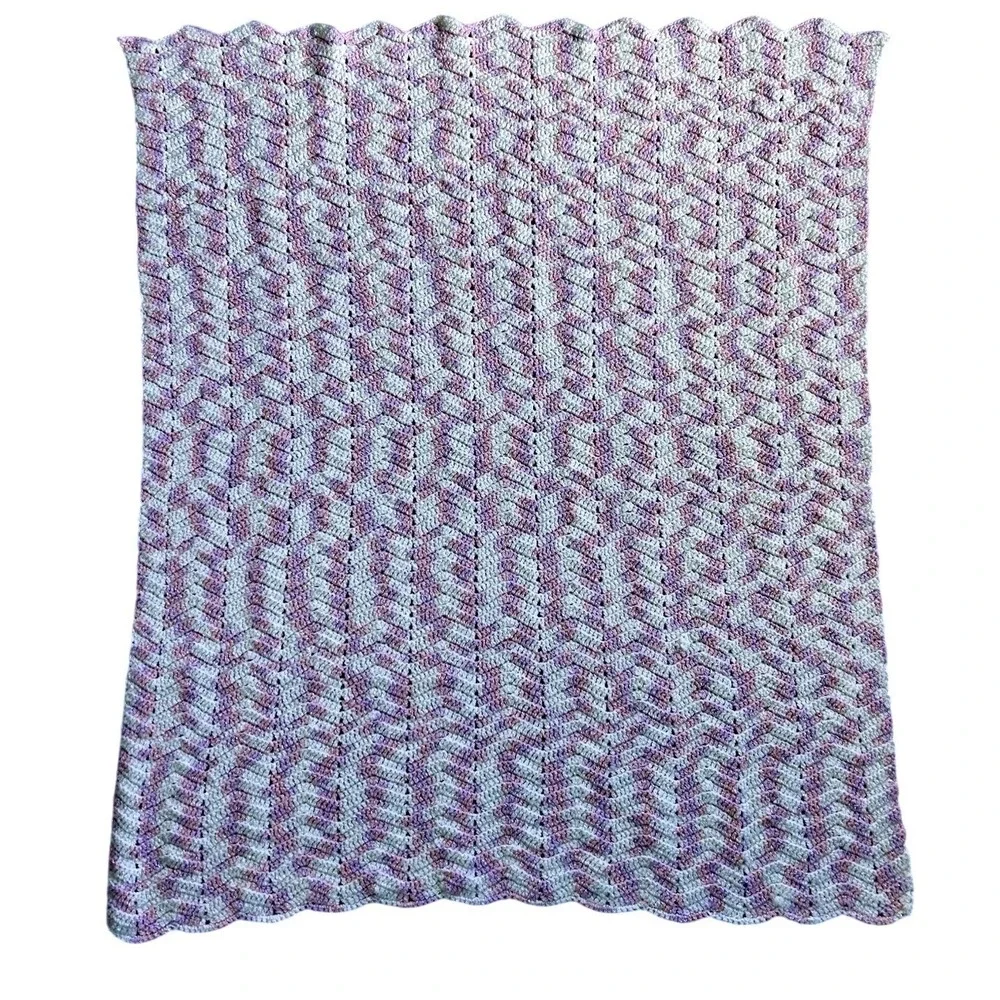 Handmade Crochet Baby Blanket 38x30 Pink Purple White Chevron Zig Zag Soft